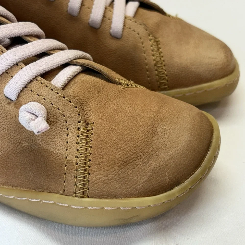 Camper Peu Cami Sneakers EU 38 W US 7.5 M 6 Tan Calfskin Leather Elastic Lace